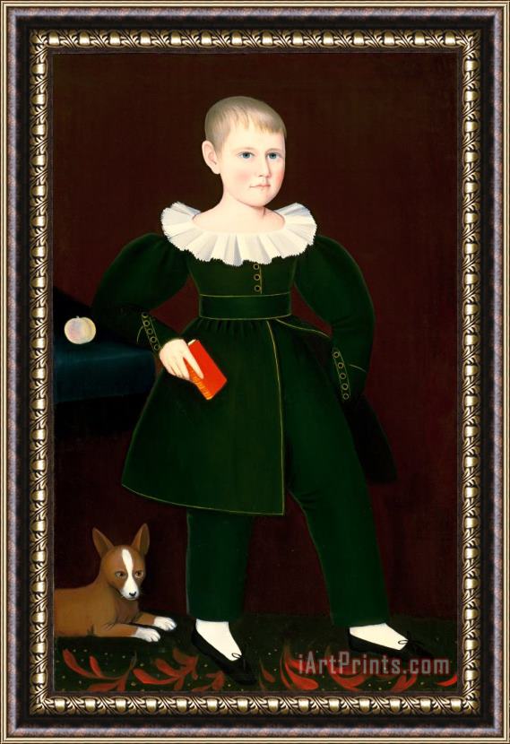 Ammi Phillips Blond Boy with Primer, Peach, And Dog Framed Painting