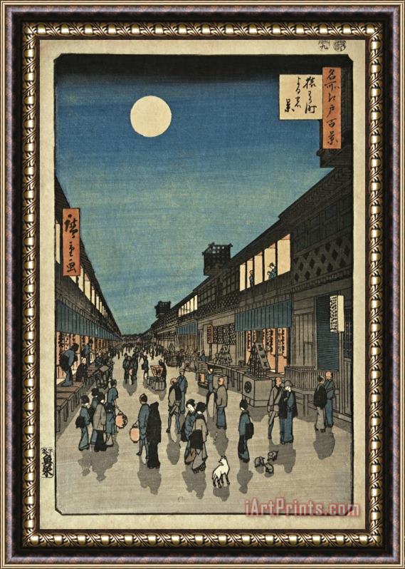 Ando Hiroshige 100 Famous Views of Edo, Night View Saruwaka Street Framed Painting