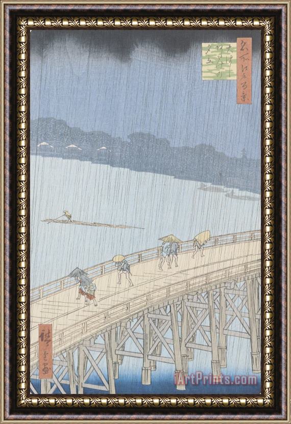 Ando Hiroshige Sudden Shower On Ohashi Bridge At Ataka Framed Print