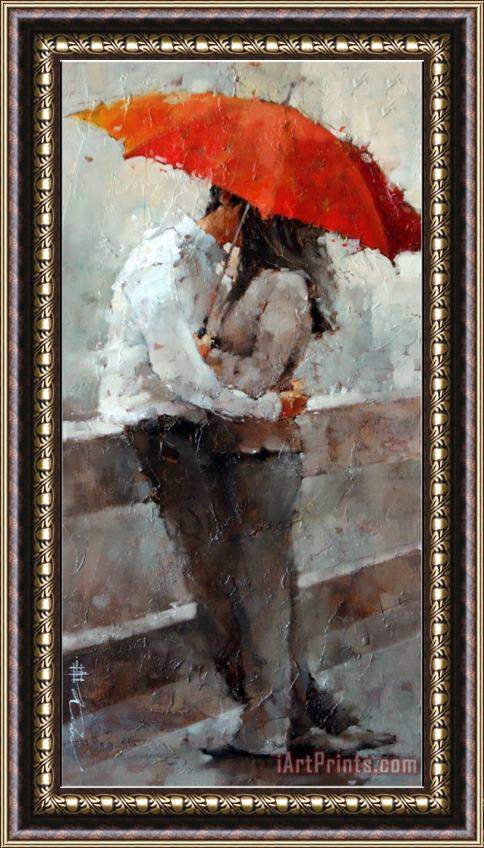 Andre Kohn Red Umbrella Framed Painting