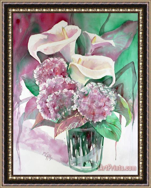 Andre Mehu Calla lilies and Hydrangeas Framed Painting