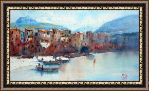 Fishing Boats in a Calm Sea Framed Prints - Fishing boats on the beach of Cefalu by Andre Mehu