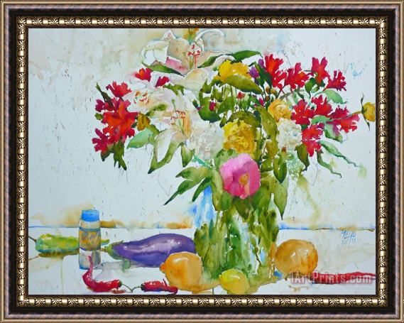Andre Mehu Lilies and red peppers Framed Print