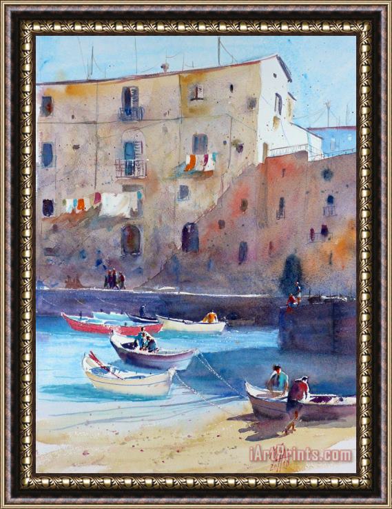 Andre Mehu Monopoli harbor Framed Painting