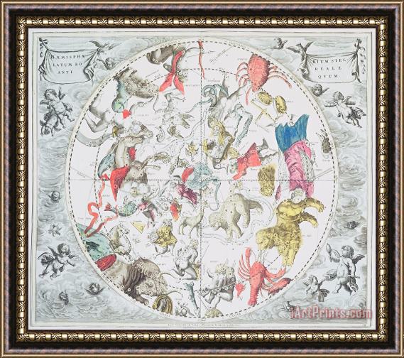 Andreas Cellarius Celestial Planisphere Showing the Signs of the Zodiac Framed Painting