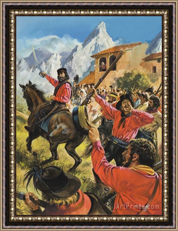 Andrew Howat Guiseppe Garibaldi and his army in the battle with the Neopolitan Royal troops Framed Painting