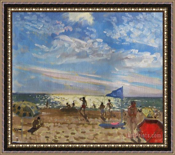 Andrew Macara Blue flag and red sun shade Framed Painting
