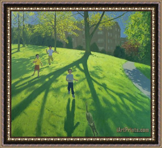 Andrew Macara Children Running in the Park Framed Painting