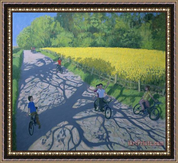 Andrew Macara Cyclists and Yellow Field Framed Print