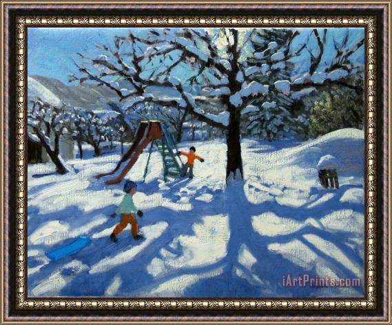 Andrew Macara The slide in winter Framed Painting