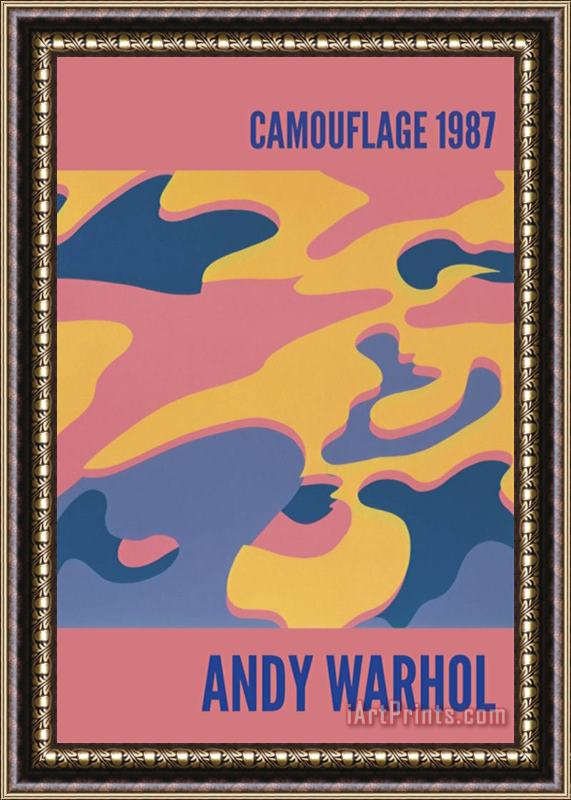 Andy Warhol Camouflage 1987 Pink Purple Orange Framed Painting