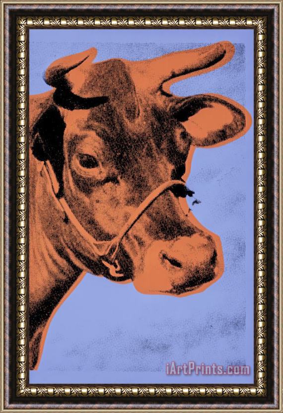 Andy Warhol Cow C 1971 Purple And Orange Framed Painting