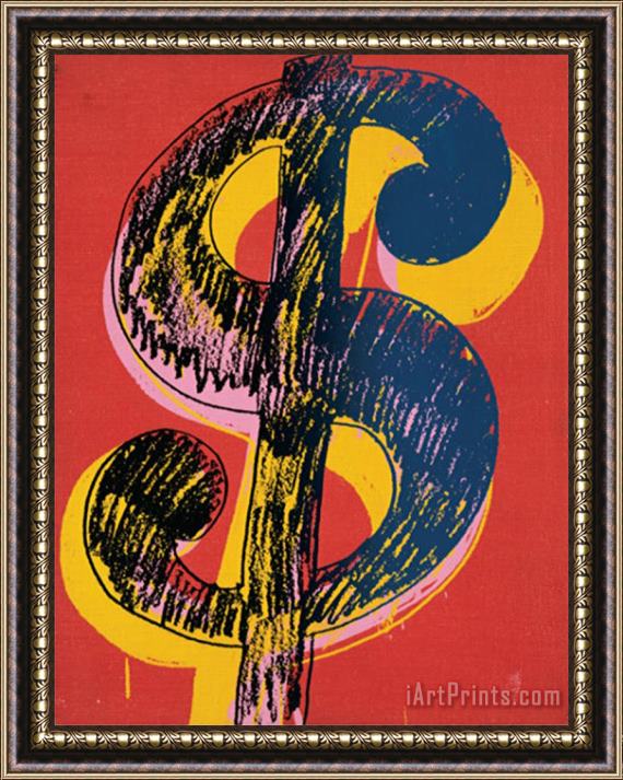Andy Warhol Dollar Sign C 1981 Black And Yellow on Red Framed Painting