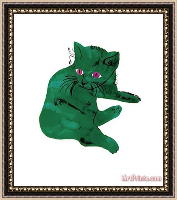 Andy Warhol Green Cat C 1956 Framed Painting