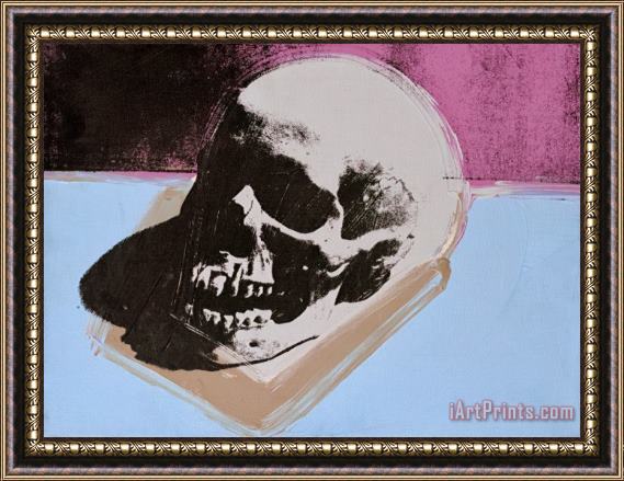 Andy Warhol Skull C 1976 White on Blue And Pink Framed Print