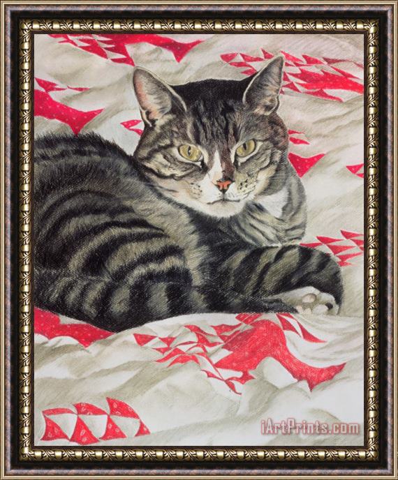 Anne Robinson Cat On Quilt Framed Painting
