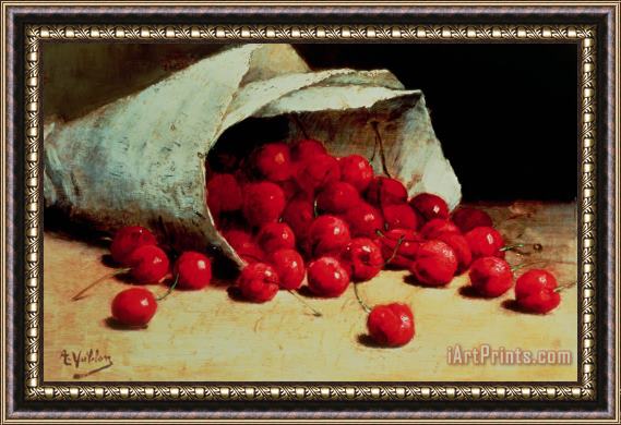 Antoine Vollon A Spilled Bag Of Cherries Framed Painting
