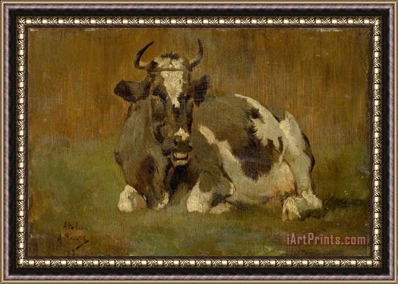 Anton Mauve Lying Cow Framed Painting