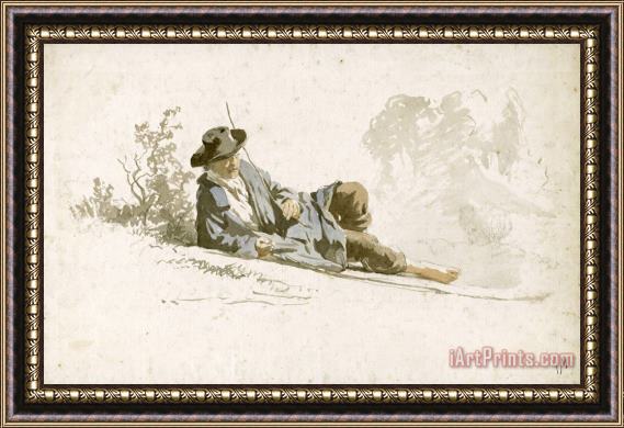 Anton Mauve Op De Grond Liggende, Rustende Man Framed Painting