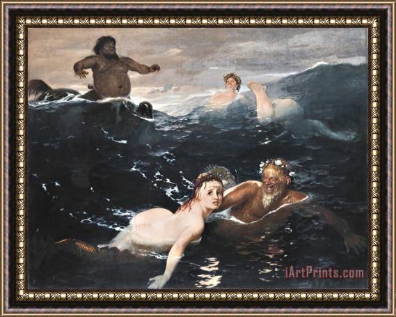 Arnold Bocklin Playing in The Waves Framed Painting