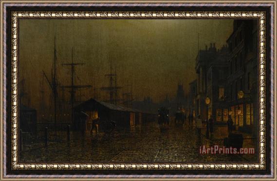Arthur E. Grimshaw Dock Scene in Glasgow Framed Painting