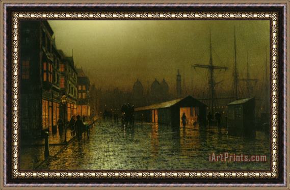 Arthur E. Grimshaw Hull Docks by Night Framed Painting