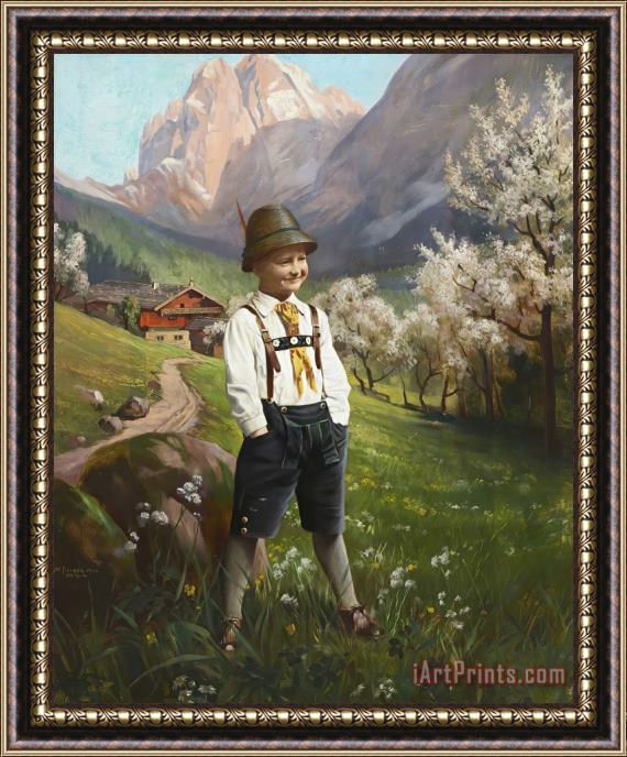 Arthur Fischer Bimbo in Costume Locale Tirolese 1926 Framed Painting