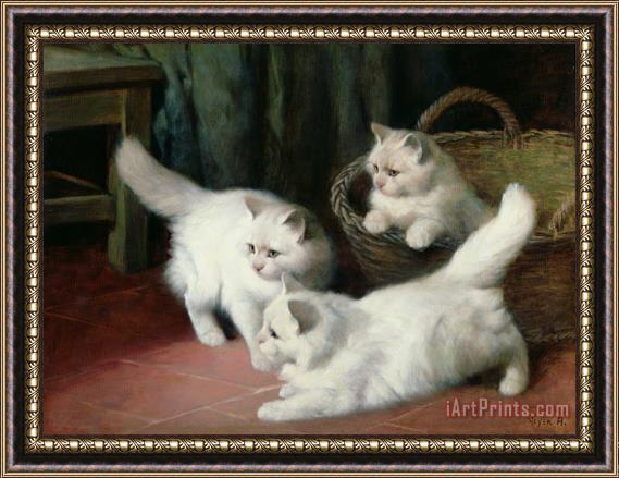Arthur Heyer Three White Angora Kittens Framed Print