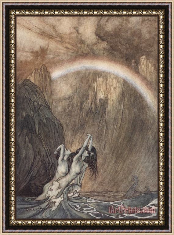 Arthur Rackham The Rhine's Fair Children Bewailing Their Lost Gold Weep Framed Painting