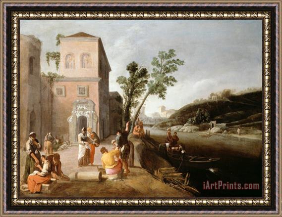 Artist, Maker Unknown, Italian Figures on The Bank of a River Framed Print