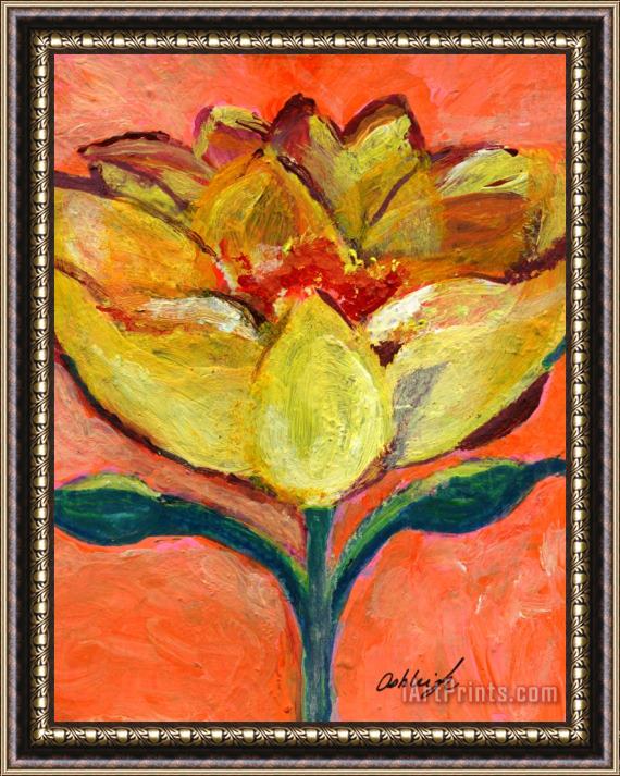 Ashleigh Dyan Moore One Yellow Flower and Pinky Peach Behind Framed Painting