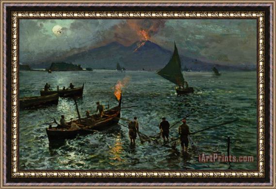 Attilio Pratella Night Fishing in Naples Framed Print