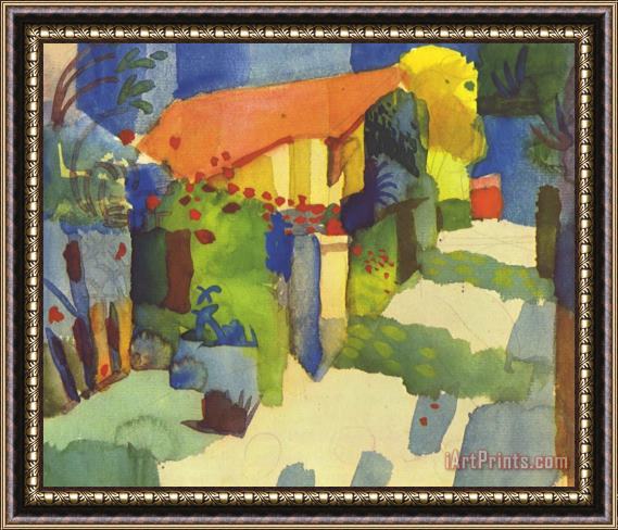 August Macke House In The Garden Framed Painting