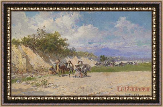 Baldomer Galofre Gimenez The Camp of Gypsies Framed Painting