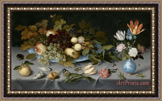 Balthasar Van Der Ast Still Life with Fruits And Flowers Framed Painting