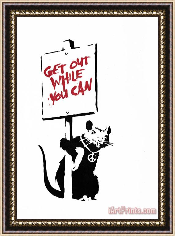 Banksy Get Out While You Can (red), 2004 Framed Painting