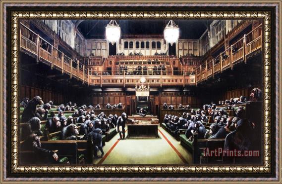 Banksy Monkey Parliament, 2009 Framed Print