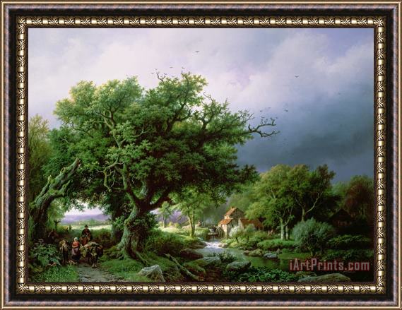 Barend Cornelis Koekkoek Landscape with a Mill Framed Print