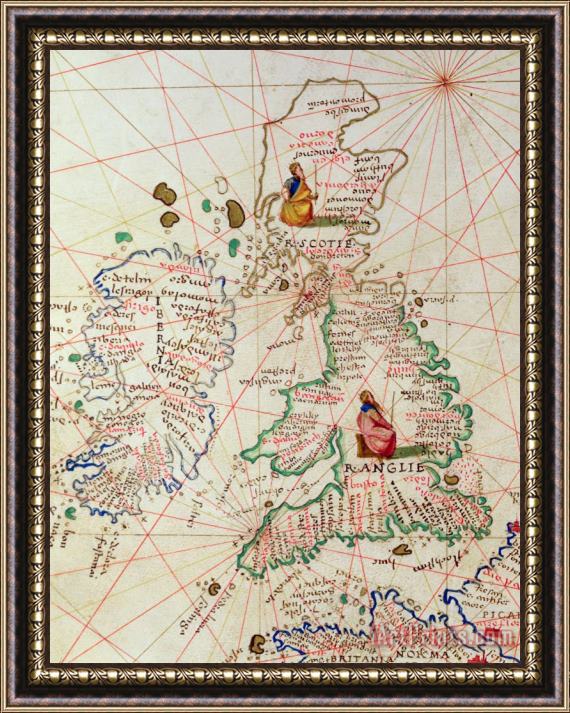 Battista Agnese The Kingdoms of England and Scotland Framed Painting