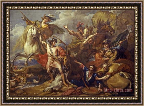 Benjamin West Alexander III of Scotland Rescued From The Fury of a Stag by The Intrepidity of Colin Fitzgerald ('the Death of The Stag') Framed Print