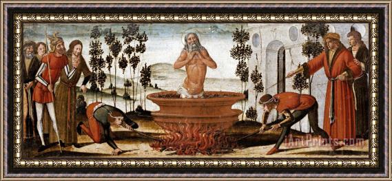 Benvenuto di Giovanni Saint John The Evangelist in a Vat of Boiling Oil: a Predella Panel Framed Painting