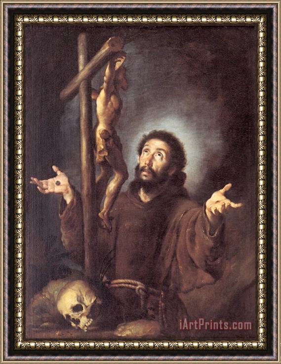 Bernardo Strozzi St Francis of Assisi Adoring The Crucifix Framed Print