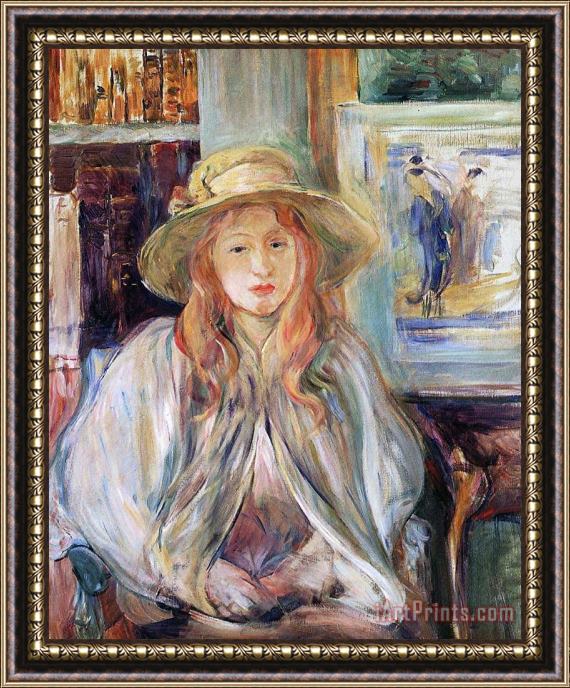 Berthe Morisot Julie Manet With A Straw Hat Framed Painting
