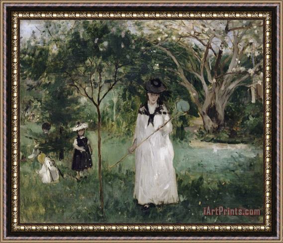 Berthe Morisot La Chasse Aux Papillons Madame Pontillon, Nee Edma Morisot (1839 1921), Soeur De L'artiste Et Ses Filles Jeanne Et Blanche Framed Print