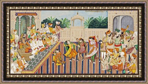 Bishan Singh Musicians And Dancing Girls Framed Painting
