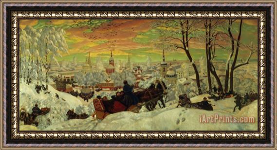Boris Mihajlovic Kustodiev Arriving for the Holidays Framed Painting