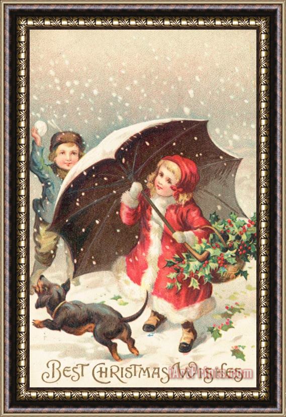 British School Christmas Card Framed Painting
