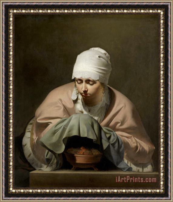 Caesar Boetius van Everdingen A Young Woman Warming Her Hands Over a Brazier: Allegory of Winter Framed Painting