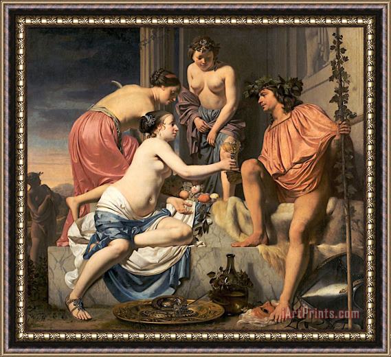 Caesar Boetius van Everdingen Bacchus on a Throne - Nymphs Offering Bacchus Wine And Fruit Framed Painting