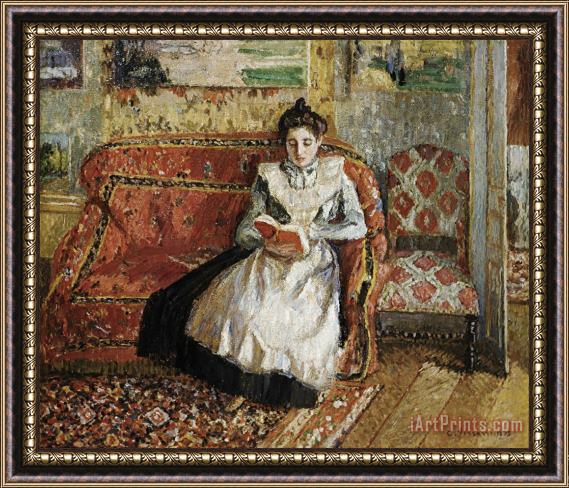 Camille Pissarro Jeanne Pissarro, Reading Framed Print